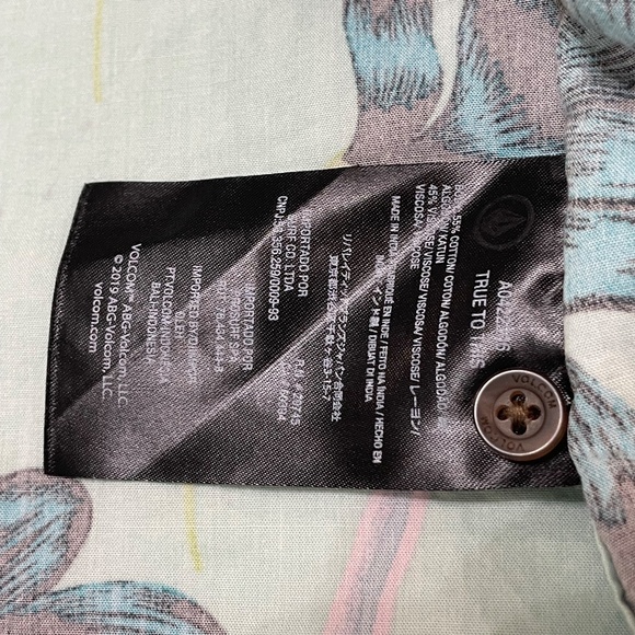 Volcom Men's Button  Hawaiian Print Collared Short Sleeve Green/ Blue Shirt XL - Picture 7 of 13